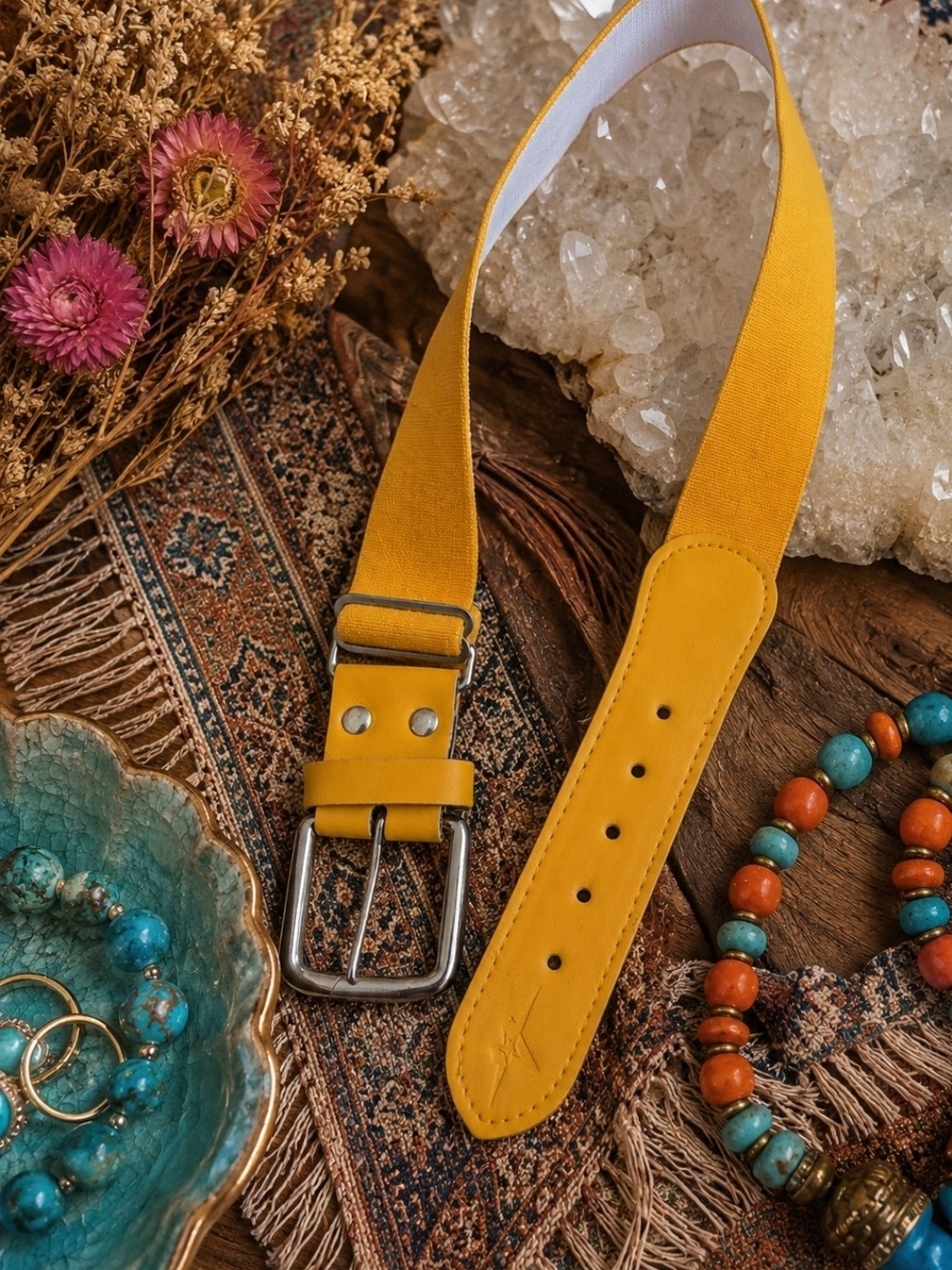 4/$15 Yellow Women's Elastic And Leather Belt with Metal Buckle 31"